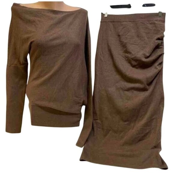 Express Brown Asymmetric Sweater & Skirt Set Medium RT10300 NWT $168